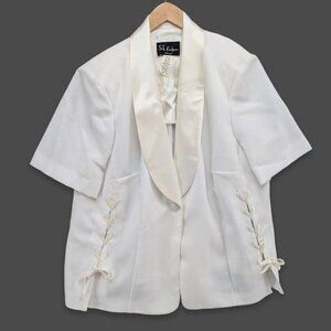 Vtg SL Fashions Blazer Womens White Short Sleeve Lace Up Sides Jacket Size 18W